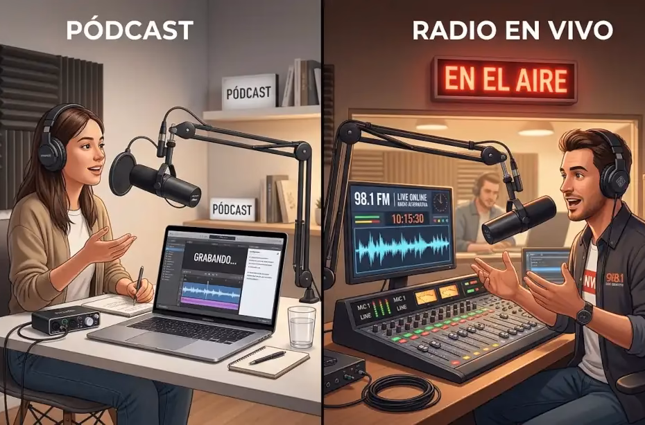 Comparación visual entre podcast y radio online
