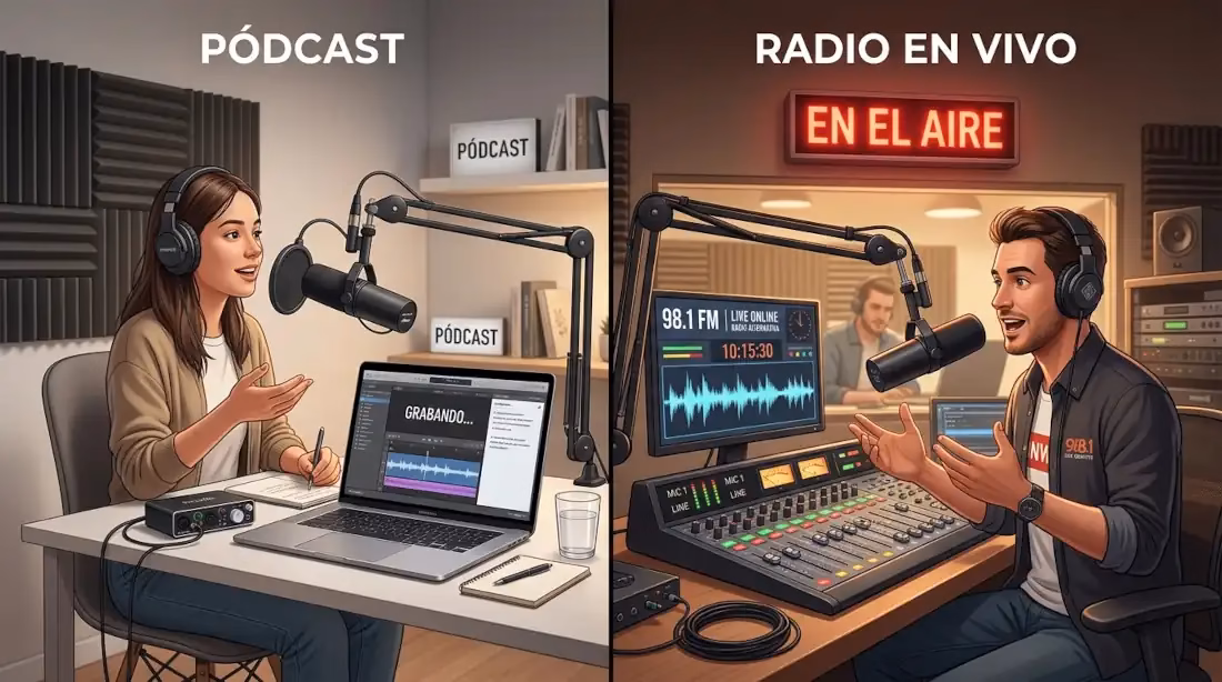 Comparación visual entre podcast y radio online