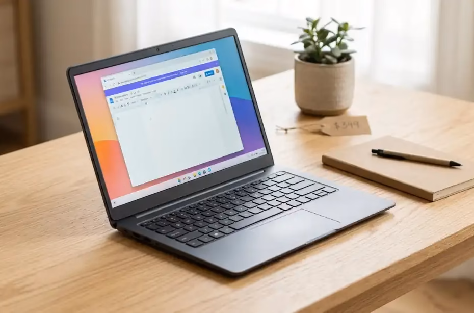 Laptop económica sobre escritorio, mejores laptops por menos de 400 dólares