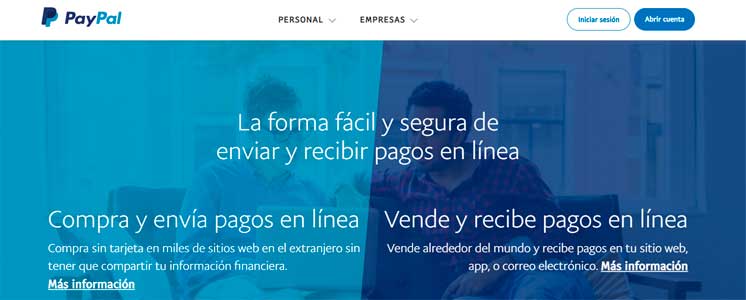 Paypal captura de home page
