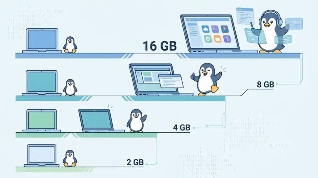 Infografía de RAM de laptop y distro Linux recomendada