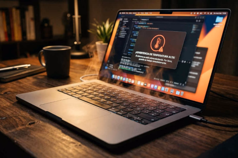 Laptop se apaga sola por calor con advertencia de temperatura en pantalla