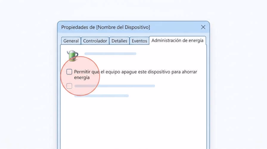 Pestaña de administración de energía del adaptador WiFi en Windows 11 con opción de ahorro desactivada