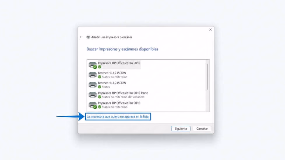 Asistente de Windows 11 para agregar impresora manualmente cuando no es detectada automáticamente