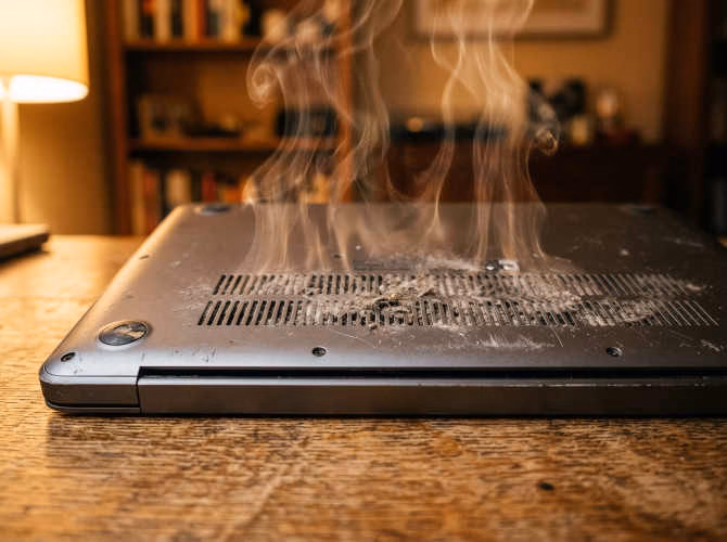 Problemas comunes de laptop: laptop con ventilación bloqueada por polvo causando sobrecalentamiento
