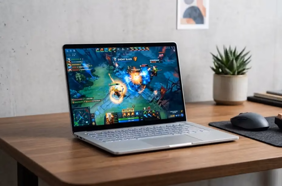 aptop sin tarjeta gráfica dedicada jugando un videojuego moderno