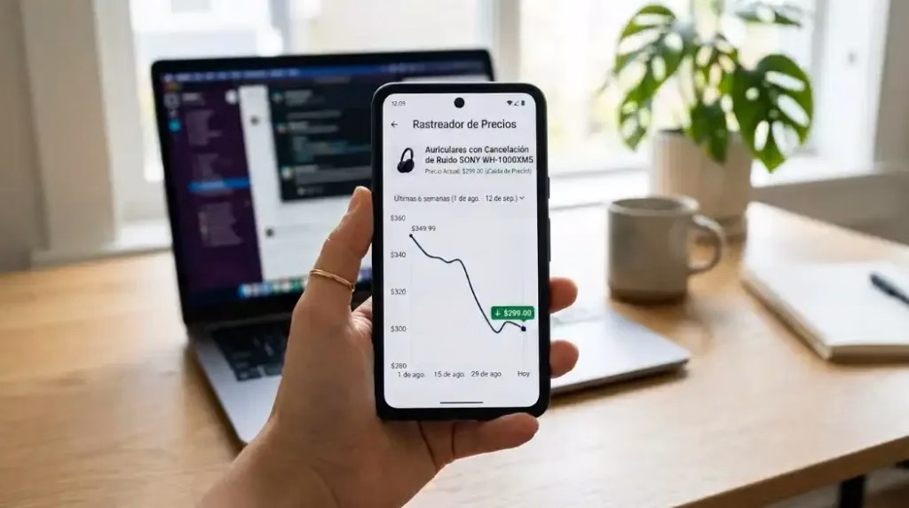 Cyber Monday 2026 laptop: Persona revisando historial de precios antes del Cyber Monday