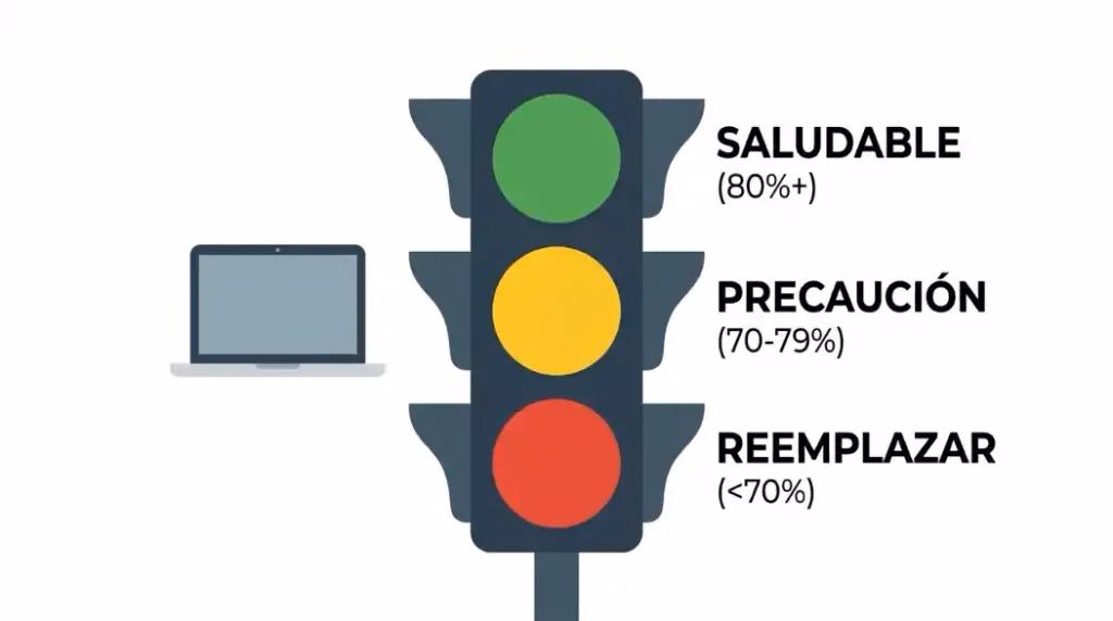 Semáforo verde, amarillo y rojo para la salud de la batería
