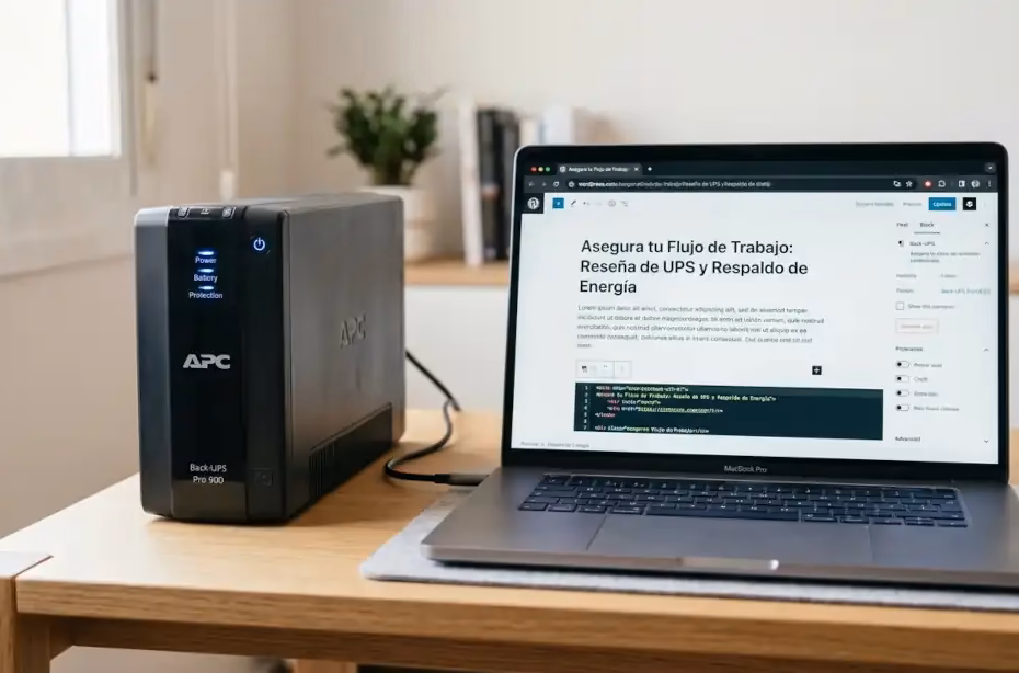 UPS conectado junto a una laptop para protección eléctrica