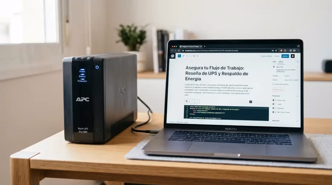 UPS conectado junto a una laptop para protección eléctrica