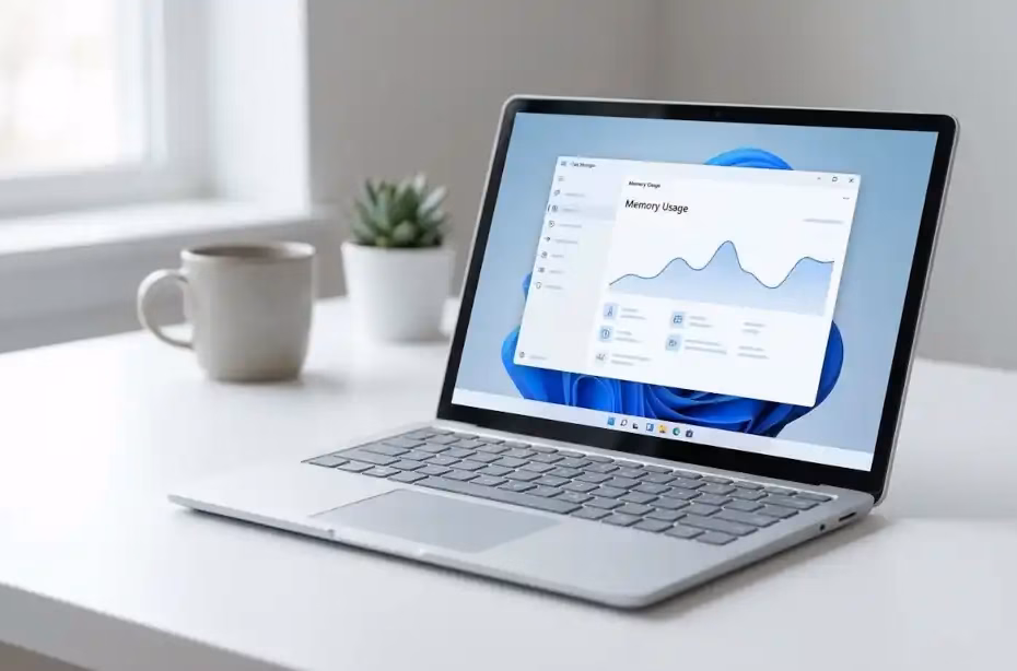 Administrador de tareas en laptop para liberar memoria RAM en Windows 11