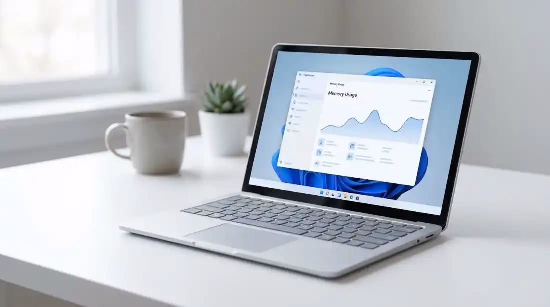 Administrador de tareas en laptop para liberar memoria RAM en Windows 11