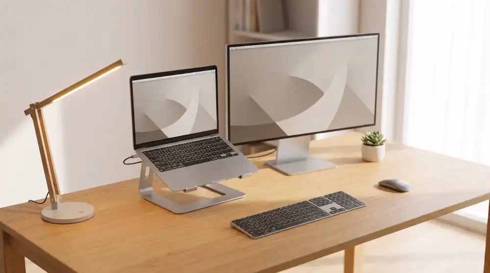Home office por menos de 1000 dólares con laptop y monitor