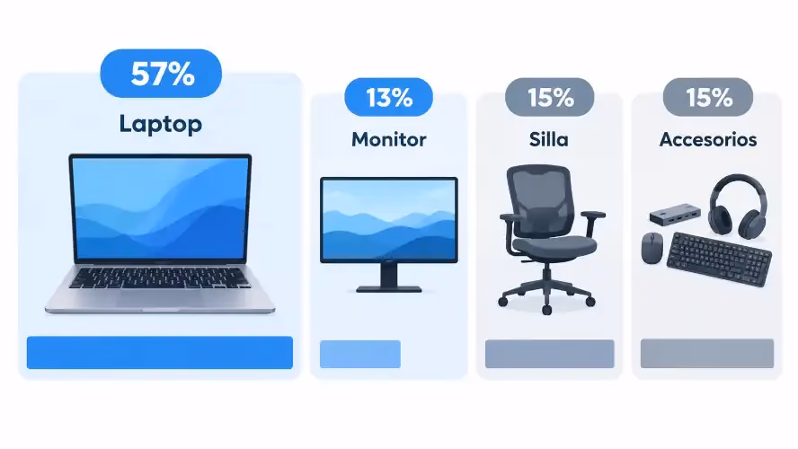 Reparto del presupuesto de home office entre laptop, monitor, silla y accesorios